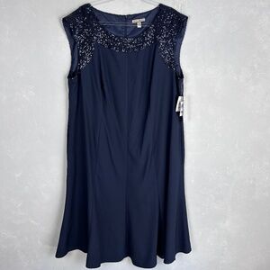 Maya Brooke plus size 22W midi dress sleeveless fit & flare sequined navy NEW